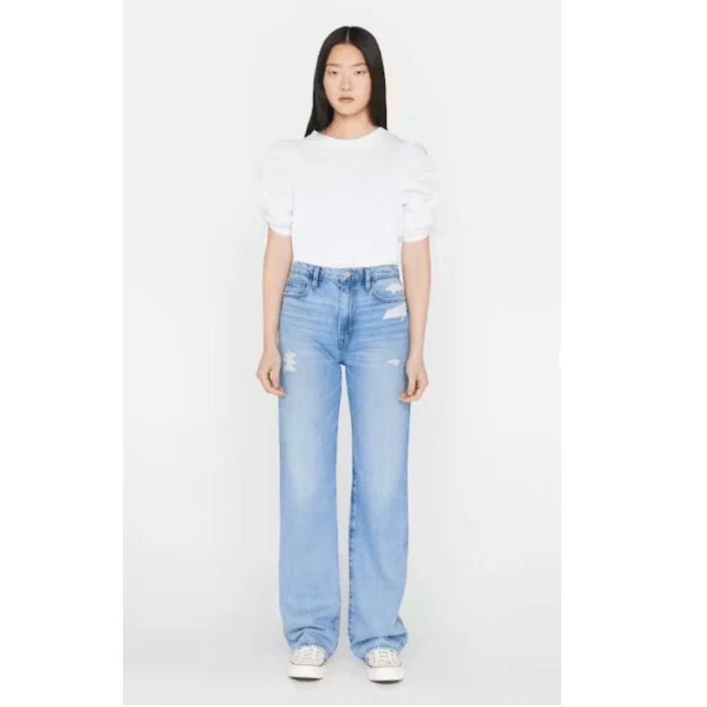 FRAME💕Ruched Tie Sleeve Tee in Blanc Size L - Picture 15 of 15